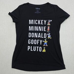 Disney Shirt Womens Small Black Mickey Minnie Donald Goofy Pluto Graphic Tee